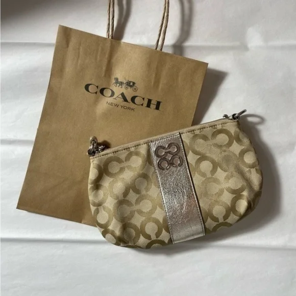 Authentic Coach Beige & Metallic Gold Accent Wristlet - Picture 3 of 16